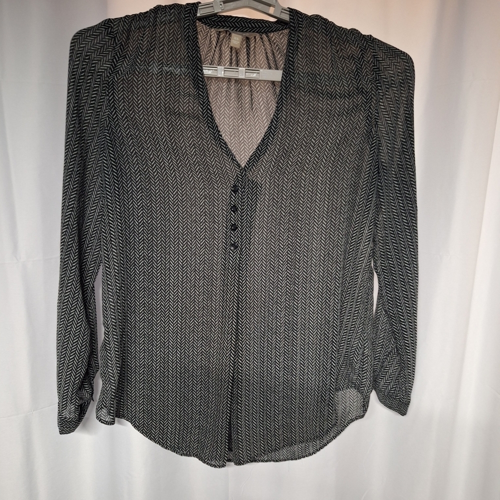 Black and White Women's Top Semi-sheer Button-down